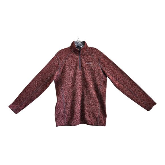 EDDIE BAUER Men M Sweater 1/4 Zip Rust Black Heathered Mock Neck Logo Chest 42" - Picture 1 of 9